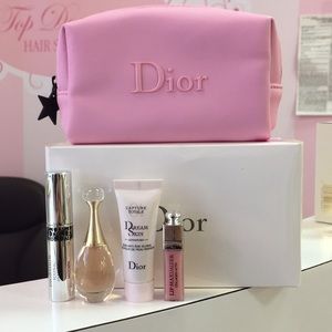 Dior pink cosmetics pouch with minis